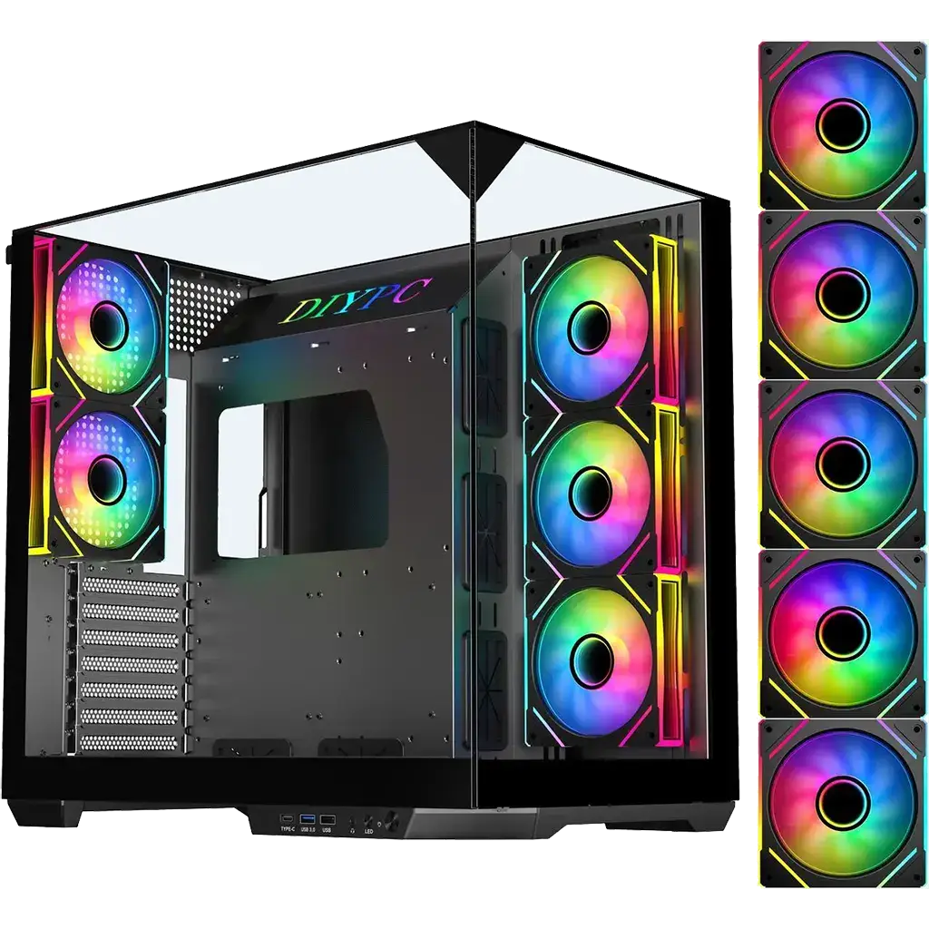 Chasis Gaming DIYPC ARGB DC800 BK Panorámico ARGB con 5 Ventiladores E-ATX's photo #1
