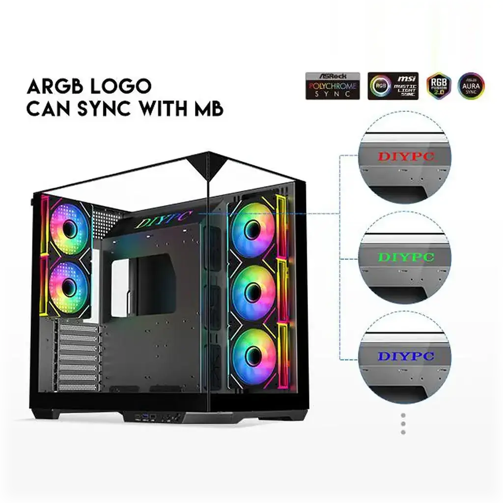 Chasis Gaming DIYPC ARGB DC800 BK Panorámico ARGB con 5 Ventiladores E-ATX's photo #3