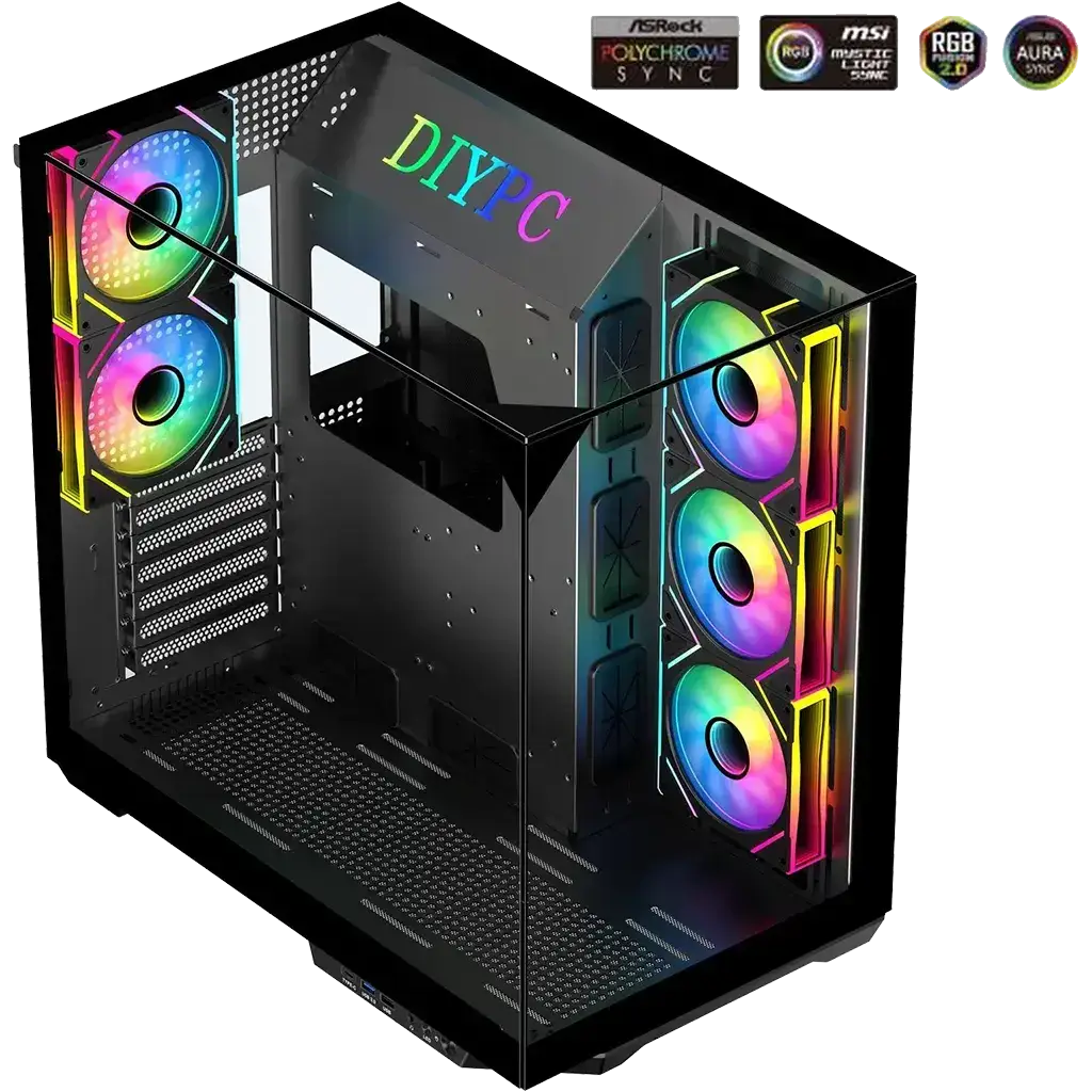 Chasis Gaming DIYPC ARGB DC800 BK Panorámico ARGB con 5 Ventiladores E-ATX's photo #1