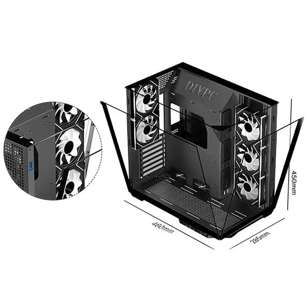 Chasis Gaming DIYPC ARGB DC800 BK Panorámico ARGB con 5 Ventiladores E-ATX's photo #2