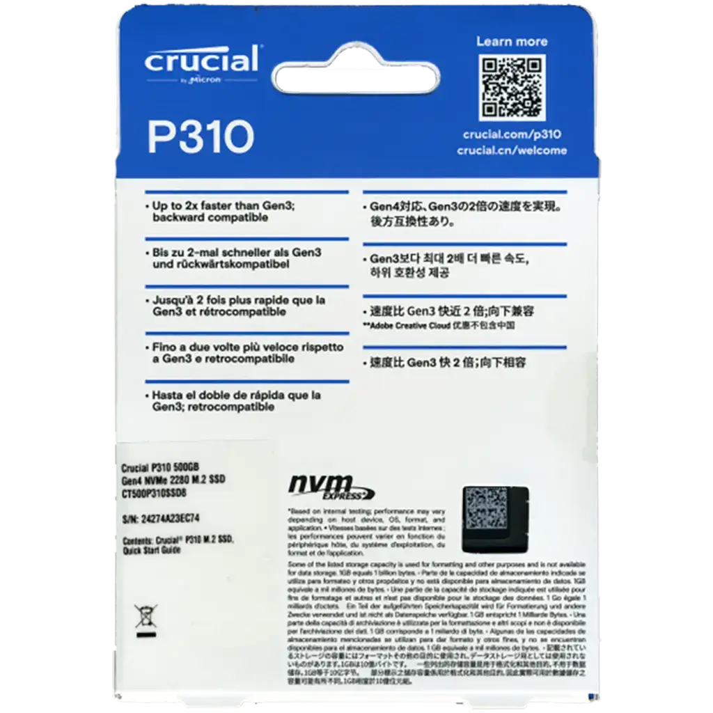 SSD M.2 NVMe Crucial P310 500GB PCIe 4.0 2280's photo #2