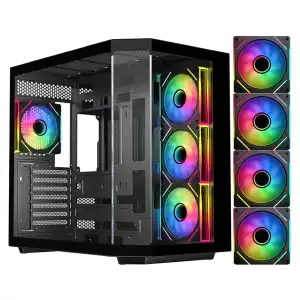 Chasis Gaming DIYPC ARGB N3 BK Panorámico 270° ARGB con 4 Ventiladores E-ATX miniatura 1