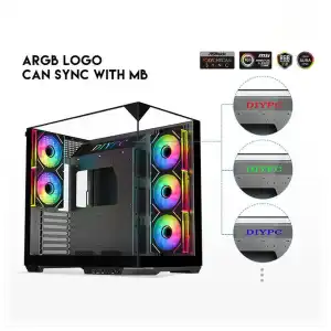Chasis Gaming DIYPC ARGB DC800 BK Panorámico ARGB con 5 Ventiladores E-ATX miniatura 4