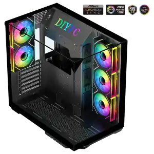 Chasis Gaming DIYPC ARGB DC800 BK Panorámico ARGB con 5 Ventiladores E-ATX miniatura 2