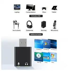 Adaptador de sonido por USB de 7.1 canales con entrada de micrófono miniatura 6
